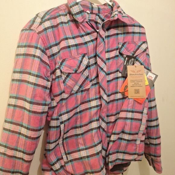 Stockodea Womens Medium Bike Shirt. Pink Flannel With Kevlar Inserts NWT - Picture 1 of 13